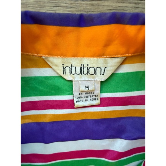 Intiutions‎ Womens Multicolored Striped Short Sleeve Button Up Shirt Size Medium - Picture 4 of 4